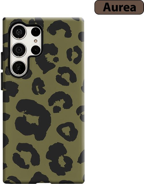 Stoßfeste Doppelschicht Handyhülle mit Leopardenmuster in Olivgrün für Samsung Galaxy S25 Ultra, S24, S23 Ultra und S23 Plus - Bild 1