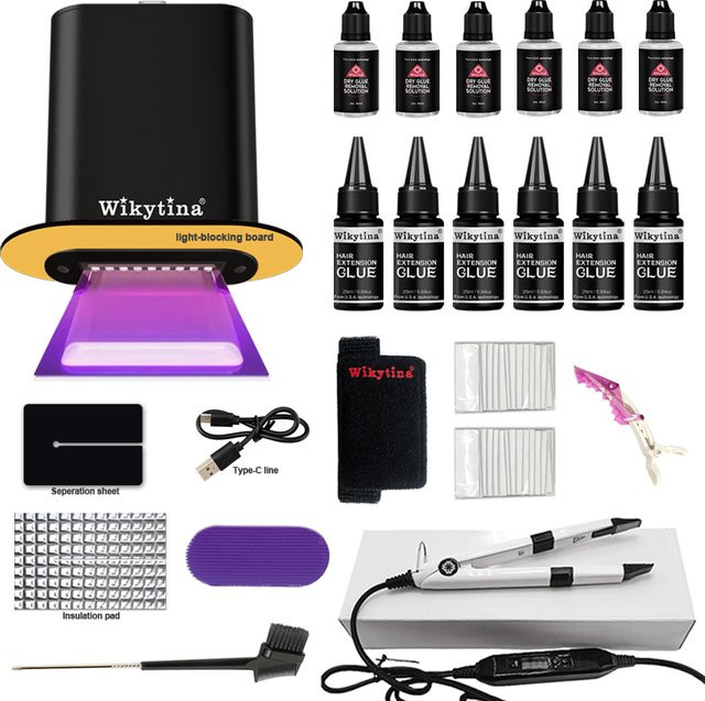 Wikytina Haarverlängerungs-Set mit Tape-In-Extensions, UV-Maschine, Unisex - Bild 1