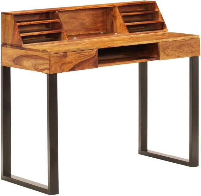 vidaXL Schreibtisch aus Akazie-Massivholz und Stahl in Vintage-Optik, B/T/H: 110 x 50 x 94 cm, Braun - Bild 1