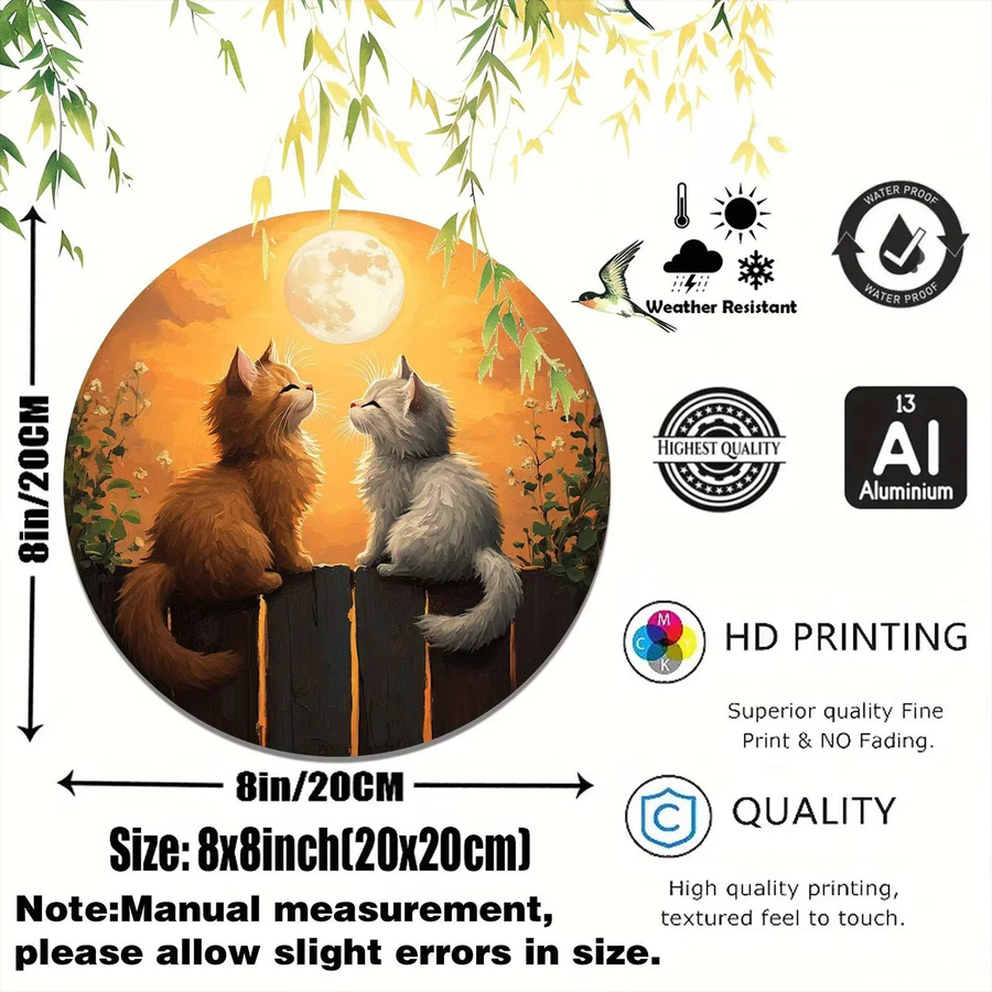 CIFBUY Vintage Rundes Metallwandkunst-Schild mit Katzen und Blattmuster in Mehrfarbig - Bild 2