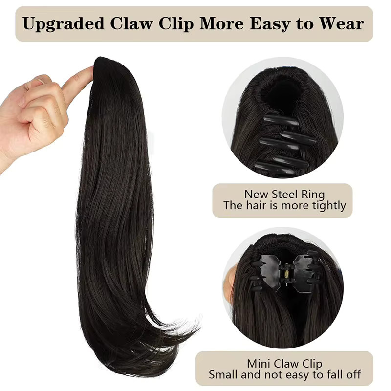 ISIGROSI Clip-in Pferdeschwanzverlängerung, 16 Zoll, synthetisch, glatt, Damen - Bild 3