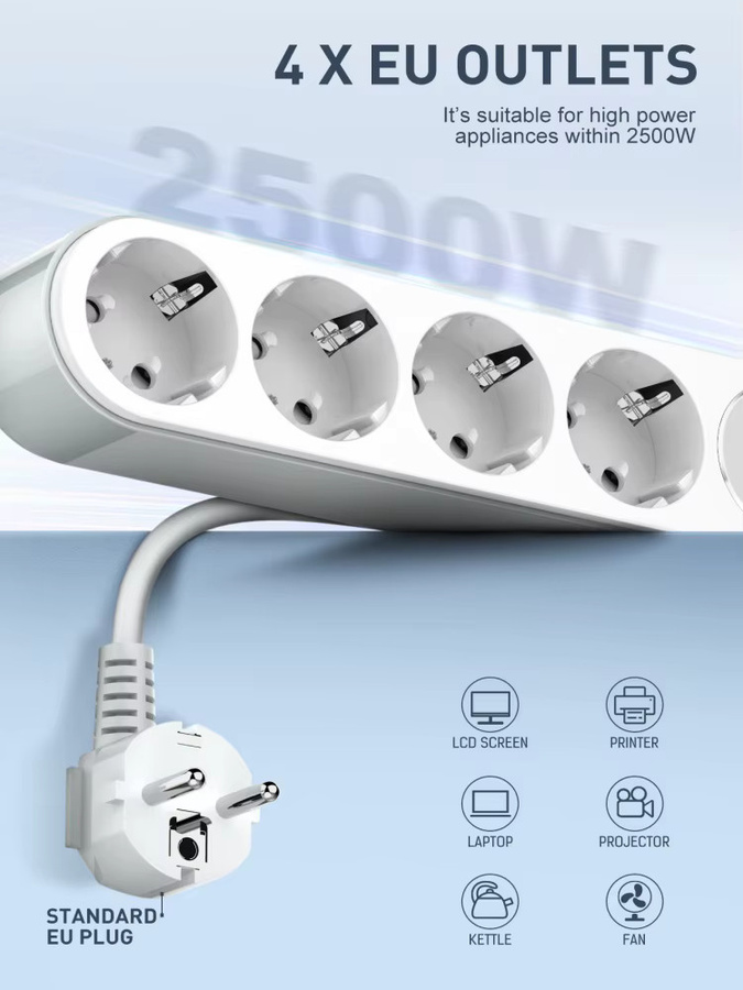 LDNIO Steckdosenleiste mit USB-C Schnellladegerät und 2 m Kabel, Farbe: Weiß oder Grau - Bild 1