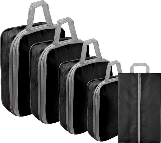 Yiran bag 5/8-teiliges Set Kompressions-Packwürfel aus Stoff, wasserdichte Organizer-Taschen für Kleidung und Gepäck inklusive Schuhbeutel, Farbe: Grau - Bild 1