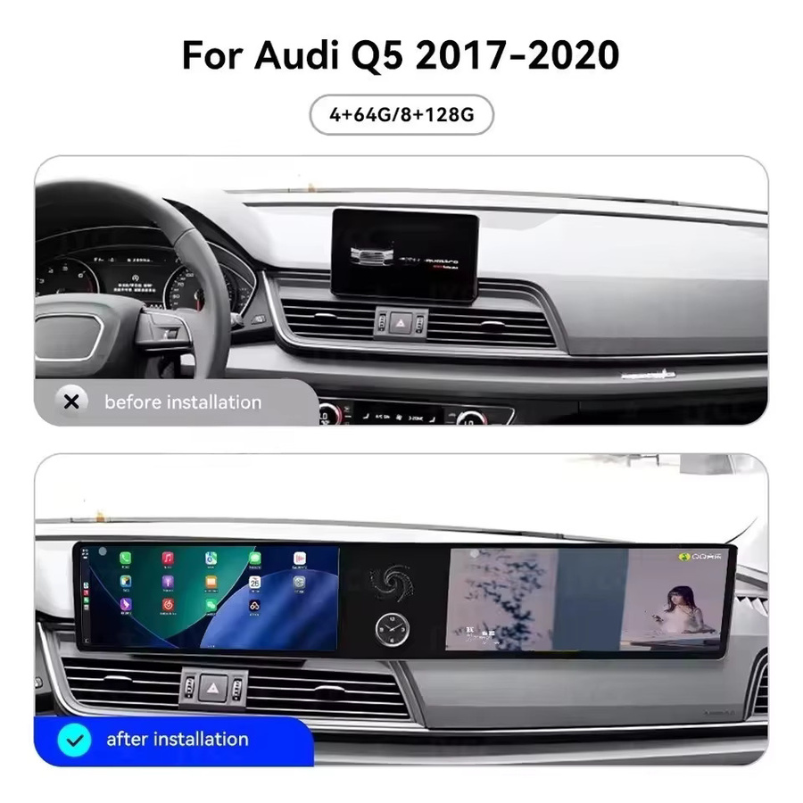 YANFU Android 13 Carplay Autoradio mit Dual Touch Screen 12,3 Zoll und GPS für Audi Q5 2008-2016 in Schwarz - Bild 2
