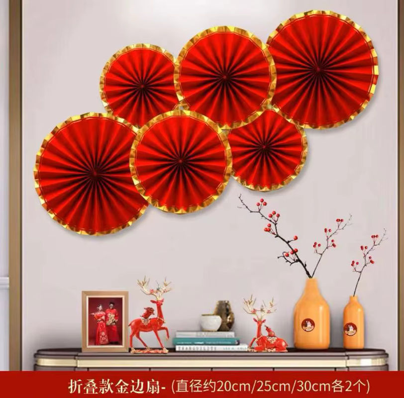 6er Set Hängende Papierblumen in Rot und Gold für Hochzeiten, Geburtstage und Weihnachtsdekoration - Bild 4