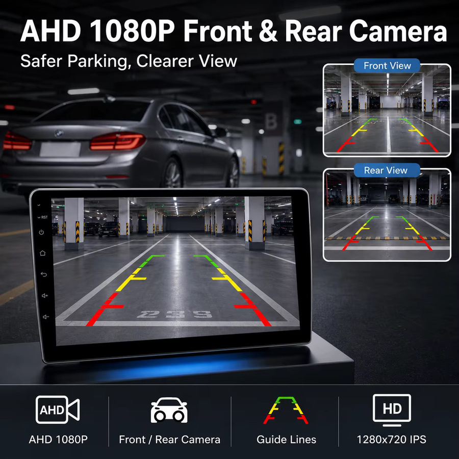 XFY 2DIN Android 14 Autoradio mit CarPlay und Android Auto, Universal 9/10 Zoll Multimedia-Player mit QLED-Bildschirm, GPS und WiFi, Schwarz - Bild 5