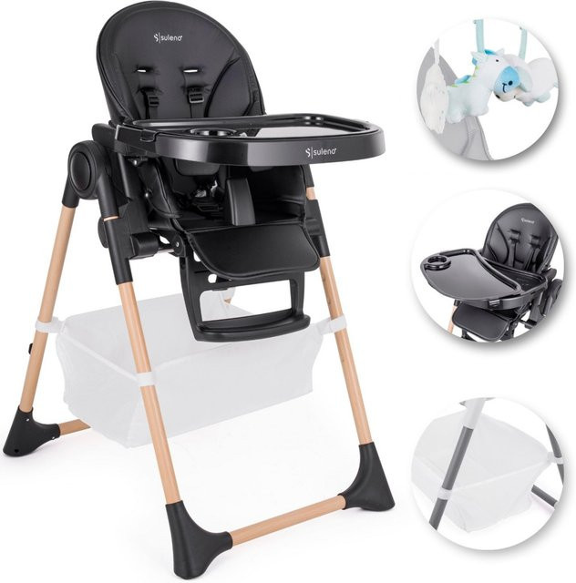 SULENO Kinderhochstuhl LOVIS BLACK EDITION, mitwachsender Hochstuhl in Schwarz, verstellbar und klappbar mit Rollen und Polsterung - Bild 1