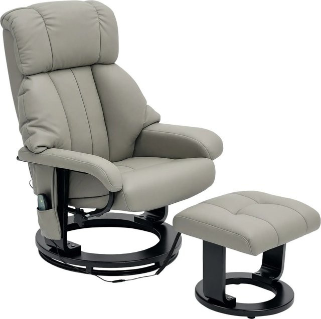 HOMCOM Relaxsessel mit Fußhocker aus Kunstleder in Grau, B/T/H: 76 x 80 x 102 cm - Bild 1