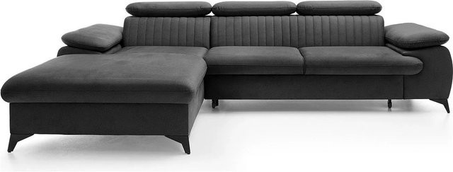 Vente-unique Schlafsofa Samara in Anthrazitgrau mit Samtbezug und L-Form - Bild 1