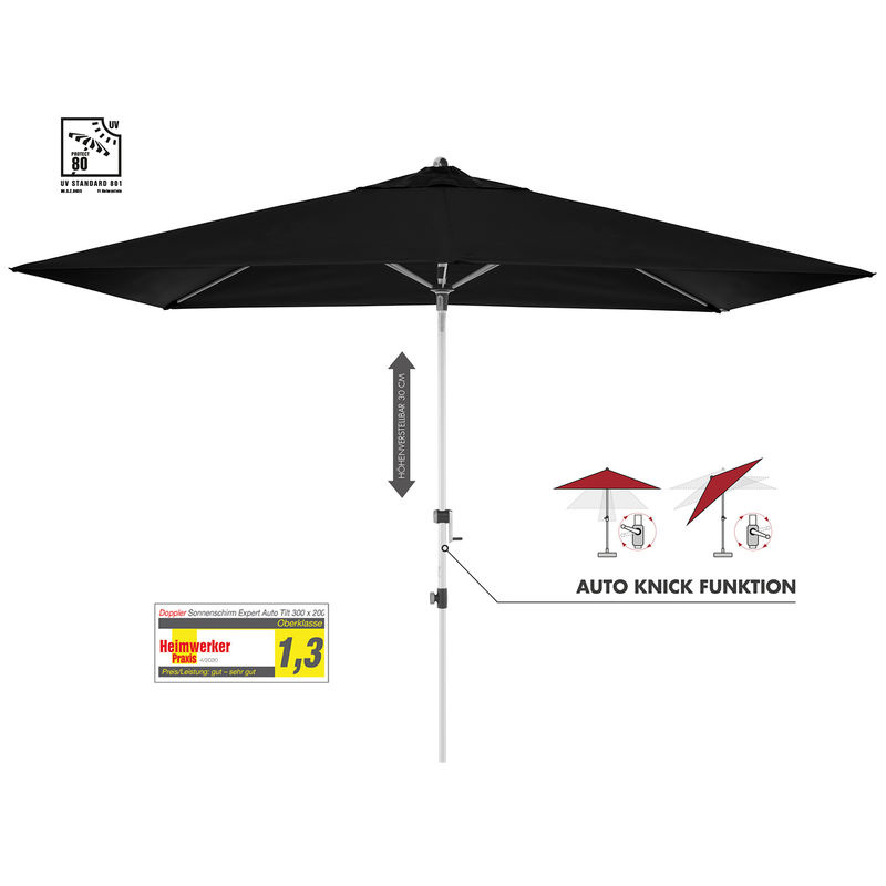 Doppler Sonnenschirm Expert mit Kurbelmechanik und Auto Tilt, schwarz, B: 300 cm, T: 300 cm - Bild 2
