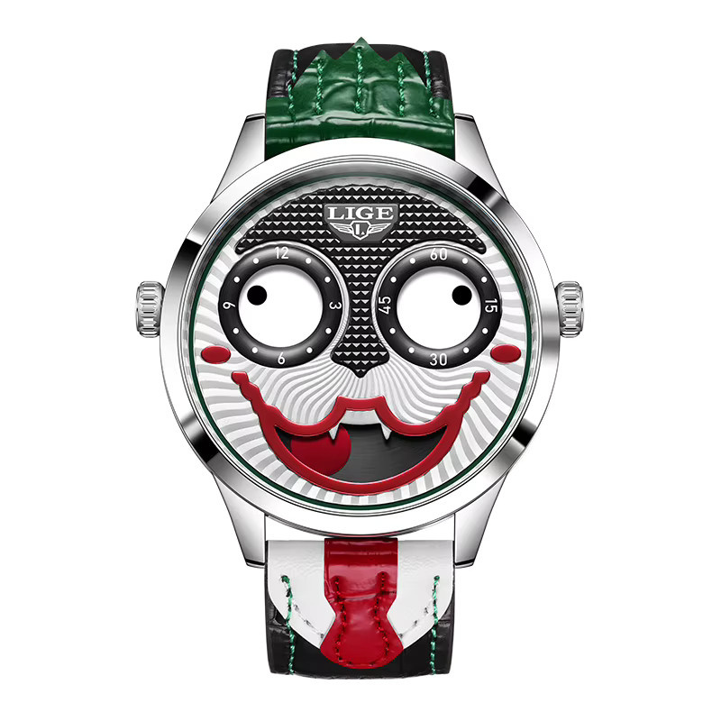 LIGE Armbanduhr, Quarz, Leder, Herren, Clown-Zifferblatt - Bild 7