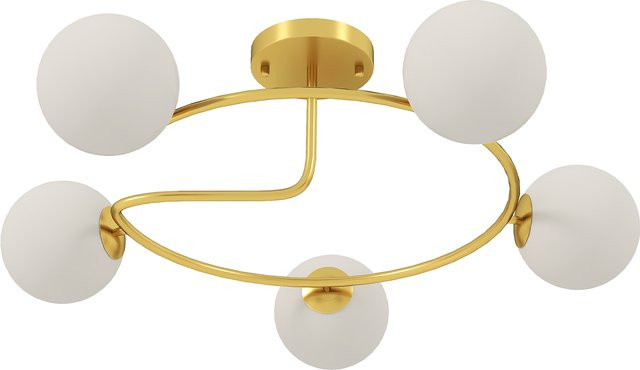 HOMCOM Deckenleuchte in Gold und Weiß mit 5 G9-Fassungen für 20W, Mid-Century Design Ring-Deckenlampe aus Metall und Glas - Bild 1