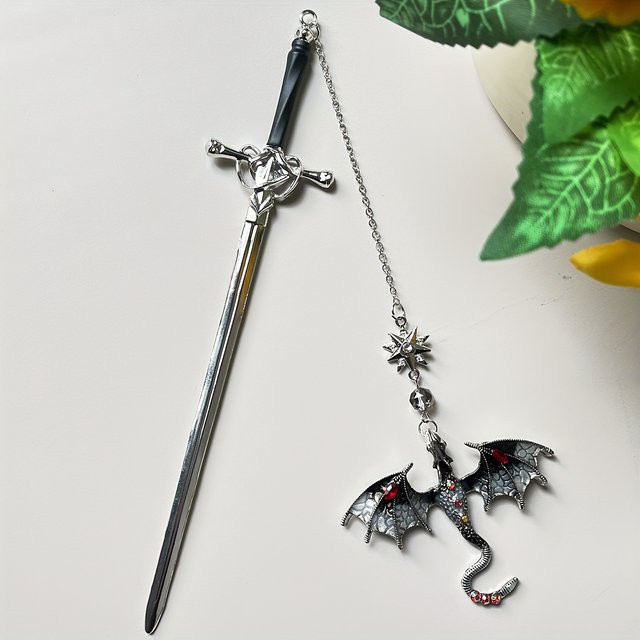 Bview Art Mittelalterliches Drachen-Schwert-Lesezeichen aus Metall in Silber/Grau - Bild 1
