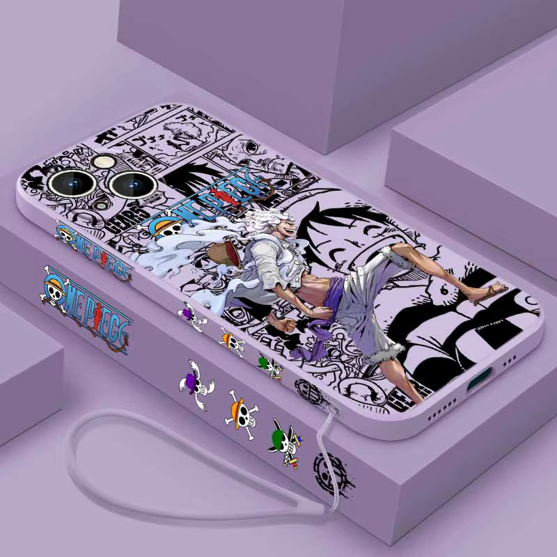 Gear 5 Luffy One Piece Silikon Schutzhülle mit Trageseil für Apple iPhone 17 16 15 14 13 12 Pro Max Plus mini und 16E - Bild 2