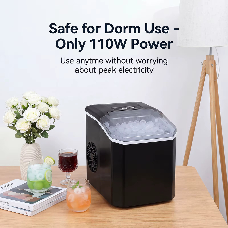 Podofo Mini-Eismaschine in Schwarz mit digitalem LED-Bedienfeld, 15 kg Eisproduktion pro 24 Stunden, inklusive Eisbehälter und Eisschaufel - Bild 2