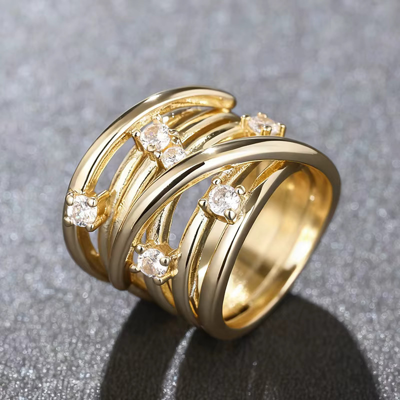 Huitan Damenring, Goldfarben, Kreuz-Design, Zirkonia - Bild 3
