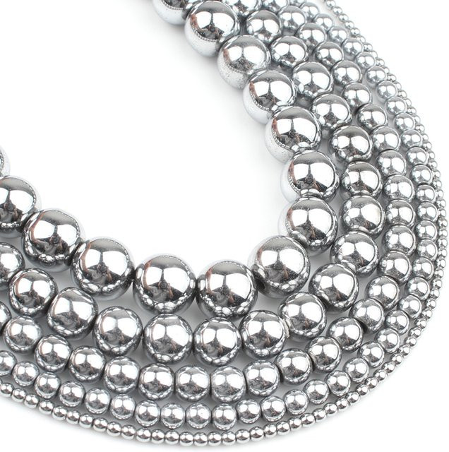 TANANTA Hämatitperlen, versilbert, rund, 2-10 mm, Unisex - Bild 1