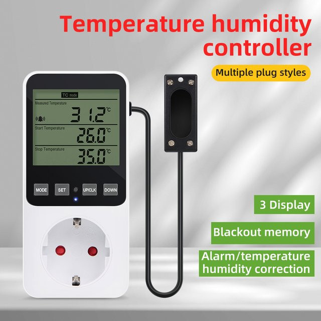 JUANJUAN Digitaler Temperatur-Feuchtigkeitsregler mit LCD-Display und Temperatursensor in Weiß - Bild 1