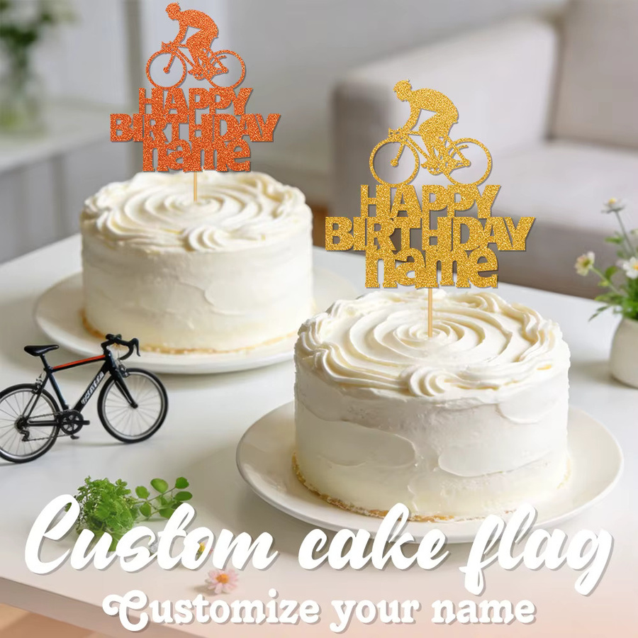 Personalisierter WEIGAO Geburtstagstortenaufsatz mit funkelndem Fahrrad- und Happy-Birthday-Musterdesign - Bild 4