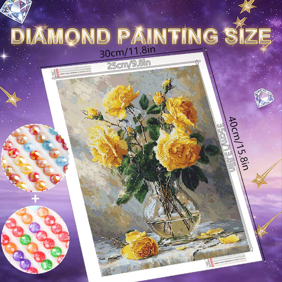 HUACAN Diamant-Malerei Rosenblüte als Mosaik-Set mit Feenstaub-Effekt zur Heimdekoration, B/H: 20 x 30 cm - Bild 2