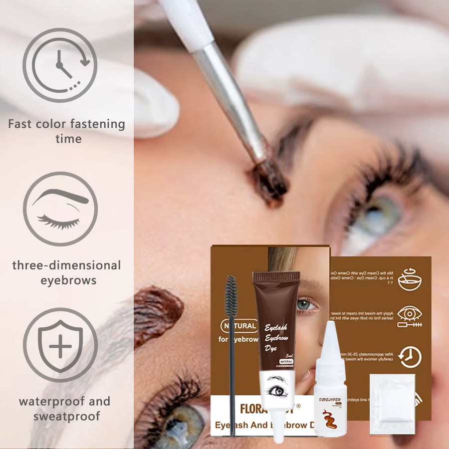 Wimpern- und Augenbrauen-Färbeset, Schwarz Braun, Unisex - Bild 3