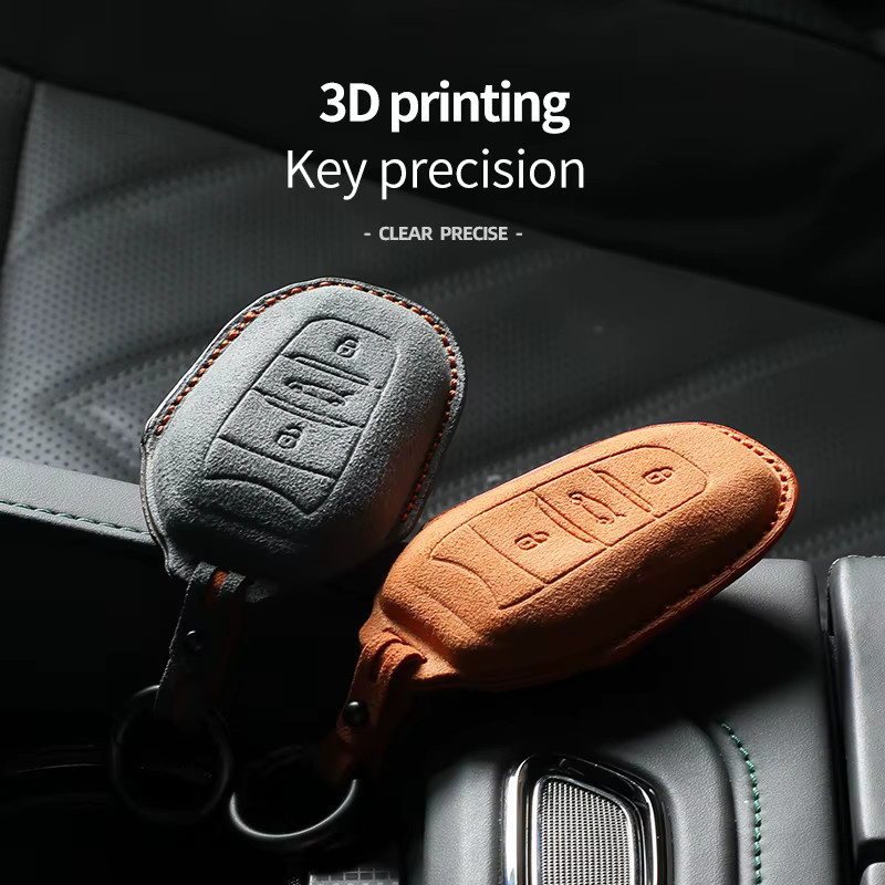 Alcantara Autoschlüssel Hülle für Peugeot 408 508 3008 5008 2008 in Grau - Bild 3