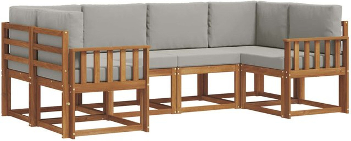 vidaXL Outdoor-Sofagarnitur aus Akazie mit 6-teiligem Set und Kissen in Grau und Braun - Bild 1