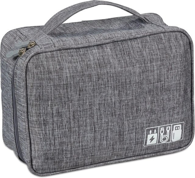 Relaxdays Kabeltasche aus Stoff in Grau mit Trennwänden, B/T/H: 25 x 20 x 11 cm - Bild 1