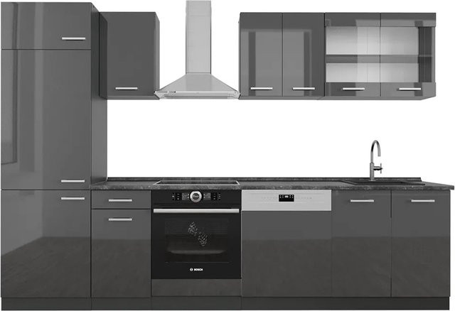Vicco R-Line Küchenzeile Anthrazit Hochglanz, Breite: 300 cm - Bild 1