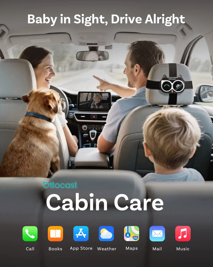 Ottocast Cabin Care Kabelloser CarPlay-Adapter mit 150 Grad Weitwinkel-Nachtsichtkamera für Autos mit kabelgebundenem CarPlay, Schwarz - Bild 2