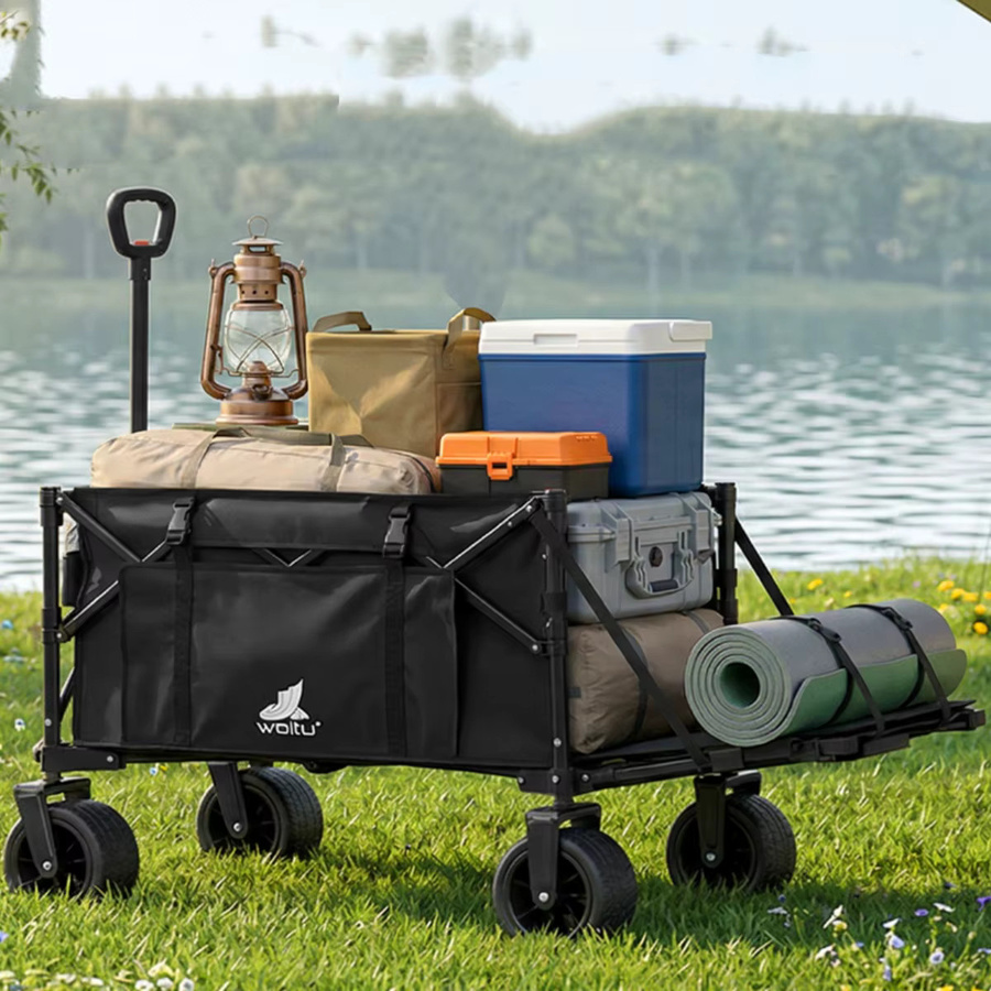 WOLTU Faltbarer Gartenwagen mit Seitentasche und Getränkehalter in Schwarz mit Stahlrahmen - Bild 5