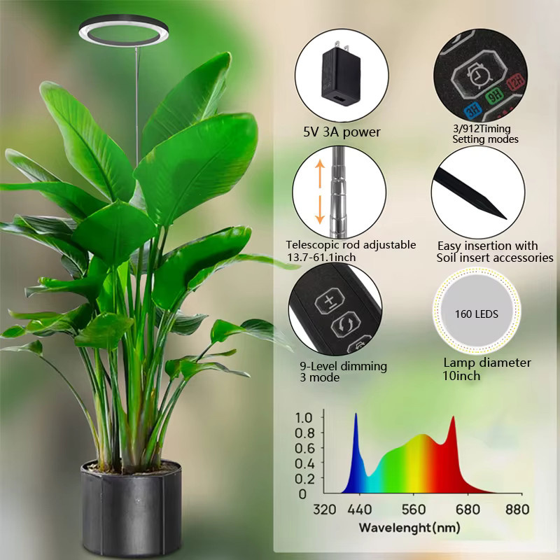 Aesyzo LED Ring Grow Light mit Vollspektrum und höhenverstellbarer Wachstumslampe für Zimmerpflanzen, 25,4 cm - Bild 3