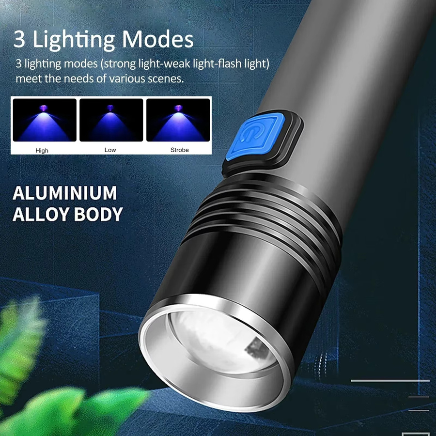 Heinast UV Taschenlampe Schwarzlicht mit Zoom und USB-Ladefunktion, 1 oder 2 Stück, Schwarz - Bild 3