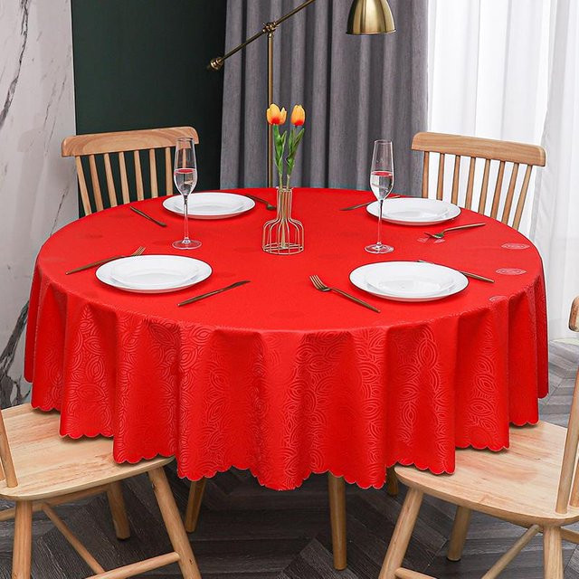 Runde Tischdecke Super Six mit floralem Muster in Rot, wasserdicht und ölbeständig, Durchmesser: 120 cm - Bild 1