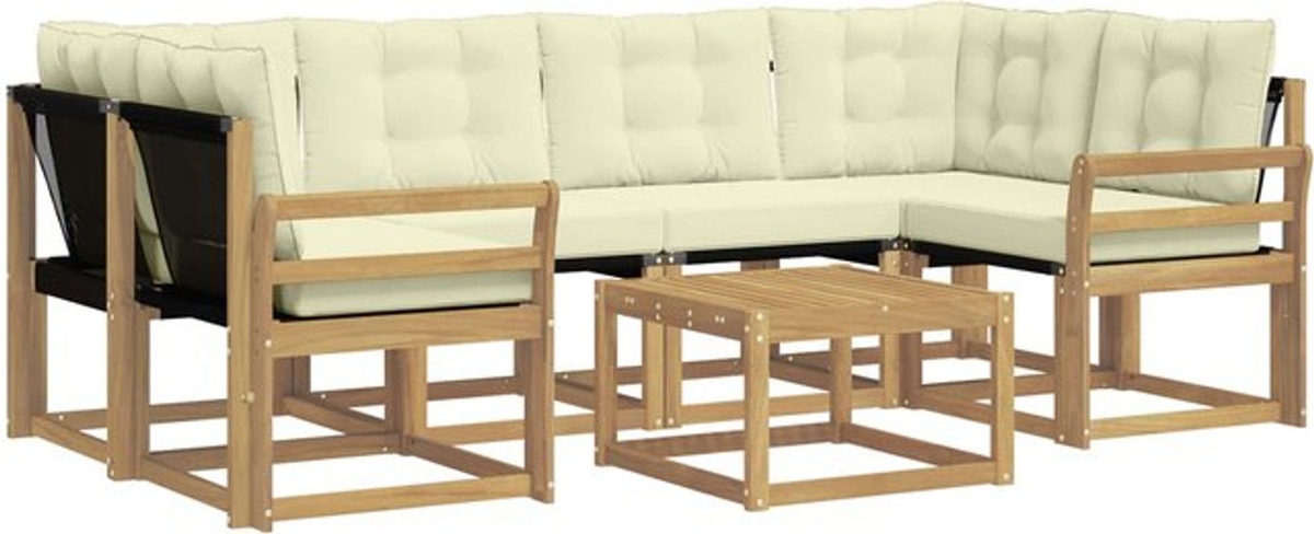 Modernes Loungemöbel Outdoor-Sofagarnitur aus Akazie mit 7-teiligem Set und Kissen in Weiß und Beige von vidaXL - Bild 1