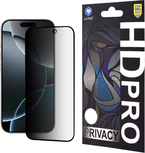 Lito HD Pro Privacy-Schutzfolie aus gehärtetem Glas für Apple iPhone 16 Pro, transparent, Full Glue - Bild 1