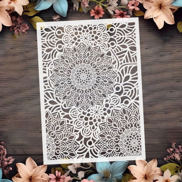 Mandala-Schablone mit floralem Spitzenmuster von PenhuaMoban in Weiß, B: 29 cm, H: 21 cm - Bild 1