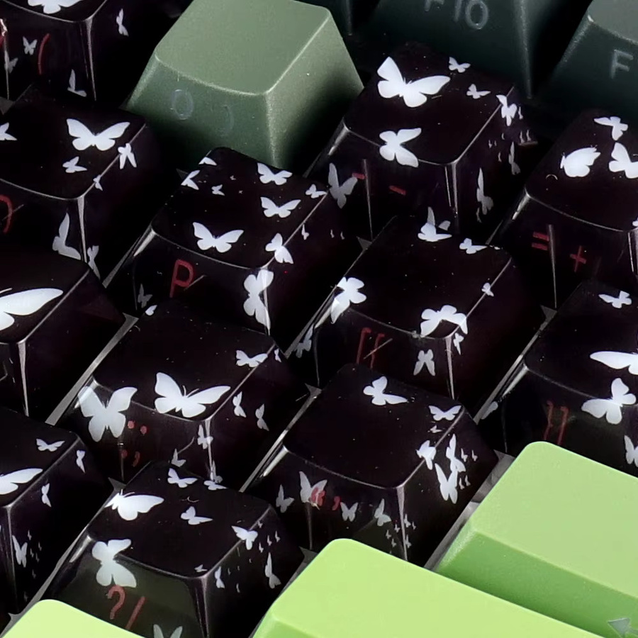 MMD Jade Butterfly Heart Keycaps aus PC für mechanische Tastaturen mit MX Switch Kompatibilität, Cherry Profile, Multicolour, Dye-Subbed und Light-Through Effekt - Bild 4
