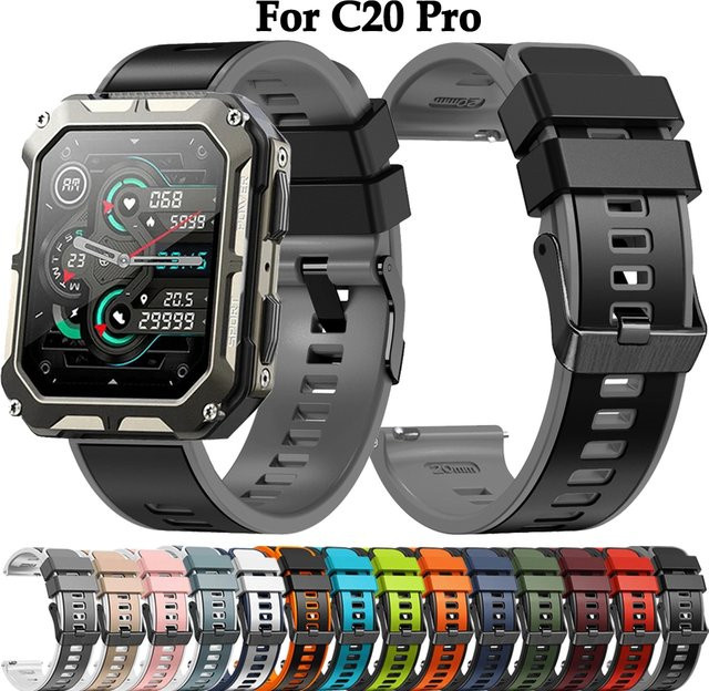Armband für C20 Pro Smartwatch, Silikon, 22 mm, Schwarz, Unisex - Bild 1