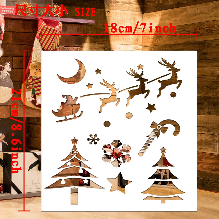 Bview Art 6-teiliges Weihnachtsmotiv Gemälde-Schablonen-Set aus wiederverwendbarem PET-Kunststoff für DIY-Dekoration und Wandspray - Bild 2