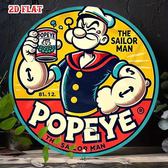 Potdemiel Retro Popeye Animationsschild aus Metall, rund, multicolour, Durchmesser: 19,99 cm - Bild 1