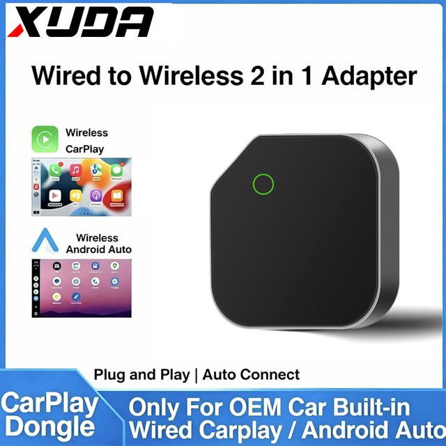 XUDA 2in1 Wireless CarPlay Dongle und Wireless Android Auto Adapter AI Smart Box in Schwarz für Autos mit kabelgebundenem CarPlay System - Bild 1