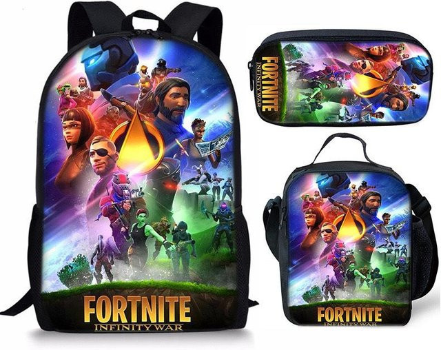 3-teiliges Fortnite Schulset mit Rucksack, Schultasche, Federmäppchen und Brotdose in Multicolour von Discover Intime - Bild 1