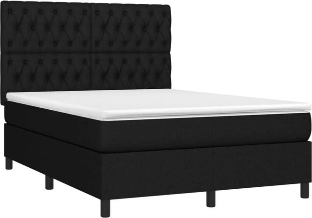 vidaXL Boxspringbett mit Matratze und LED-Unterbettbeleuchtung in Schwarz, Hybrid-Konstruktion mit Taschenfederkern, B/T/H: 140 x 200 x 144 cm - Bild 1