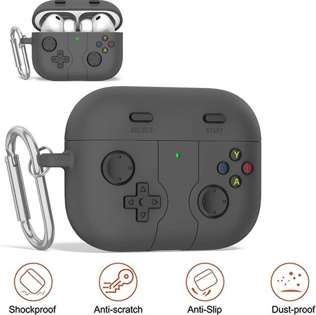 Silikon Kopfhörer-Schutzhülle im Cartoon-Gamepad-Design für Apple AirPods 3, 4 und AirPods Pro/Pro 2, Farbe: Schwarz - Bild 1