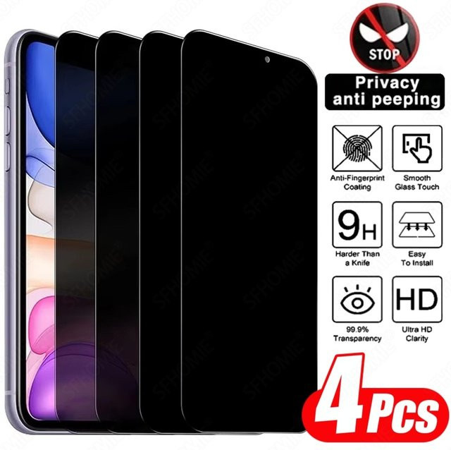 YANRICHES 4er-Pack Anti-Spy Privacy Displayschutzfolie aus gehärtetem Glas für iPhone 11 bis 17 Pro Max und Plus Modelle, transparent - Bild 1