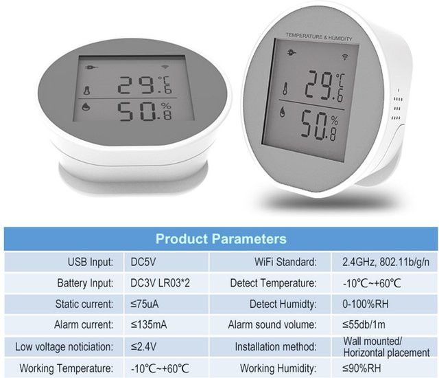 mfySpace Smart WiFi Temperatur-Feuchtigkeitsmonitor mit Tuya App-Benachrichtigung, weiß - Bild 1