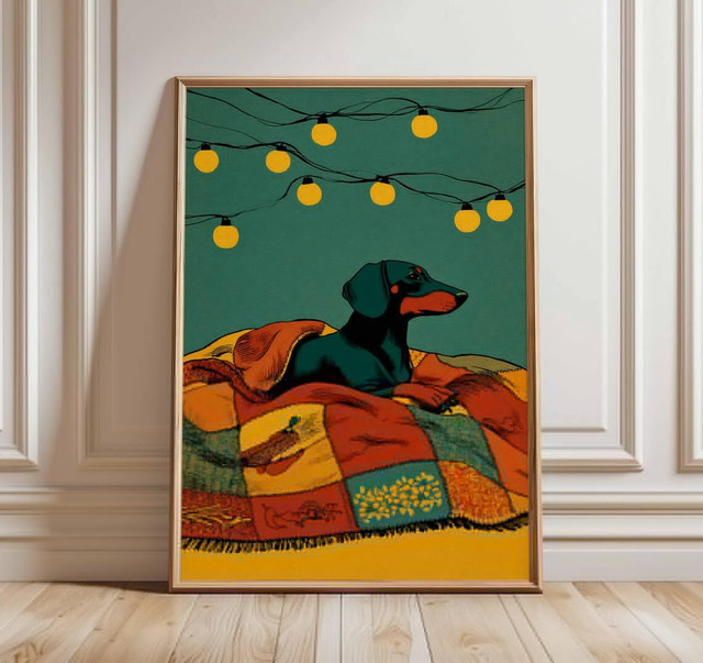 SHENCHEN Wandkunst Druckgrafik mit Dackel-Motiv in Blau und Multicolour auf Papier - Bild 1