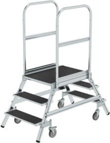 MUNK Podesttreppe aus Aluminium mit 3 Stufen, beidseitig begehbar, Korundbeschichtung R 13, Farbe: Silber - Bild 1