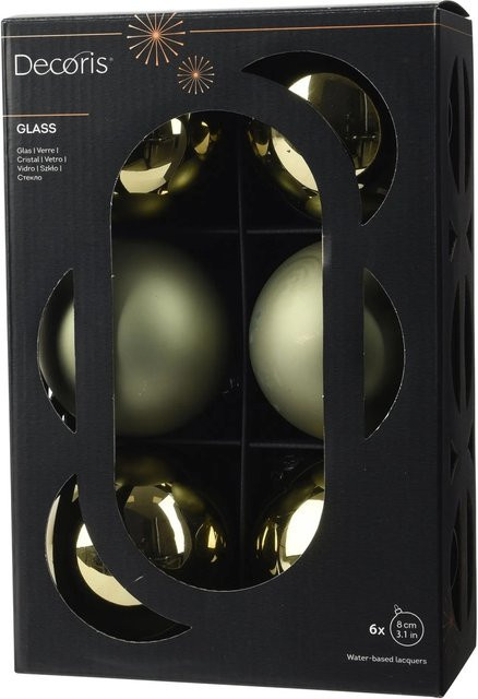 Decoris Weihnachtskugeln aus Glas in Grün, 6-teiliges Set, Durchmesser: 8 cm - Bild 1